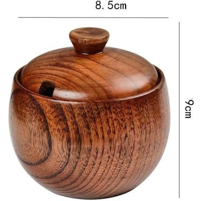 Houten Kruidenpot Zoutpot Suikerpot Peperbus Kruidencontainer Opbergdoos met Deksel en Lepel Kruidenbox Kruidenpotten brown