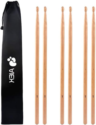 Classic 5A Maple Drum Stokken, 3 Paar voor Studenten en Volwassenen, Inclusief Waterdichte Tas voor Drummers