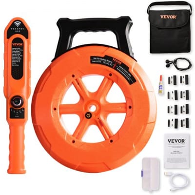 VEVOR Pijpverstoppingsdetector Pijpverstoppingsdetector Pijpreiniger ABS-behuizing Pijpinspectiebestelapparaat 30 m kabeldetectieafstand voor niet-metalen buizen 0-40 cm Metalen buizen 0-15 cm