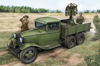 HobbyBoss Modelbouwpakket Militaire voertuigen - 84571 GAZ-AAA with Quad Maxim AA Gun Plastic - 1:35 - Modelbouw