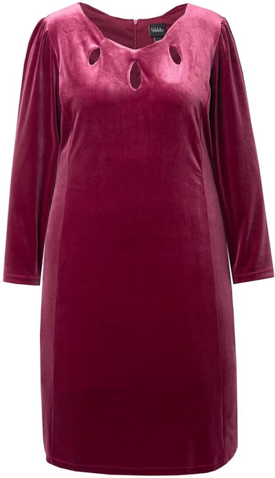 Ulla Popken - Dames - Bodycon-jurk fluweel cut-outs lange mouwen - Donker kersenrood - Maat 44