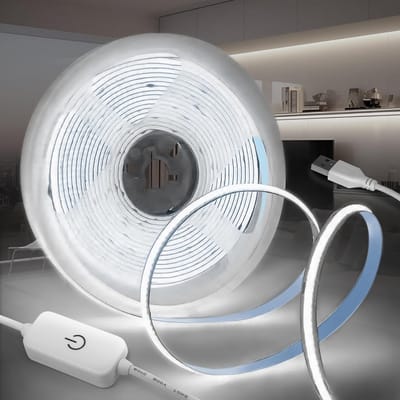 SnelShoppen - Dimbare USB COB LED Strip 1M - 5V Zelfklevende LED Strip Licht Wit 6000K - Flexibele Tape Licht CRI90+ voor TV, Keuken, Slaapkamer en Wo