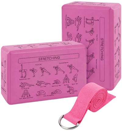 Roze Yogablokken Set Paars + Gratis Yoga Riem | Ronde hoeken | EVA Foam | 2 Yoga Blokken