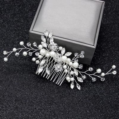 Diadème en cristal de perle et feuille pour femme, bijoux de mariage, ornement de cheveux de mariée, ornement de cheveux de mariage argenté