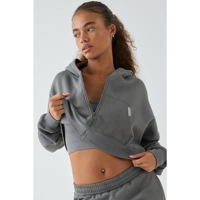 Dames DSGN Studio Boxy Crop Hoodie | Charcoal | Maat: XS