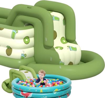 Opblaasbare Zwembad Glijbaan - Waterglijbaan Tuin - Zwemmen en Spelen - Verstevigd en Antislip - 181x108x81cm - Groen