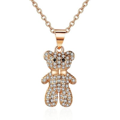 Mode Goudkleur Koper Zirkonia Sieraden   Lieflijke Beer Hanger Ketting Vrouwen Bruiloft Sieraden Cadeau beige