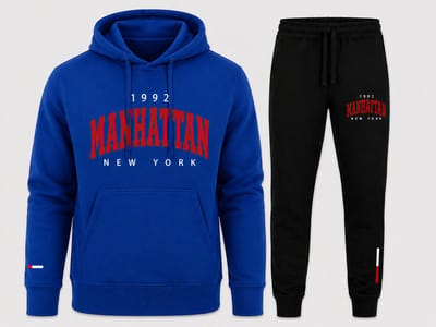 Men's Tracksuit Set Hoodie & Joggers - Manhattan 1992 Print - Cotton Blend Jogging Suit - Sportswear, Gym & Casual Wear – Koningsblauw - XS