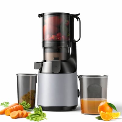 Sello! sapcentrifuge – slowjuicer – juicer – 3 filters – 130mm brede invoergoot – pulpcontainer – 0,5/0,8/2mm filters – 1,8 liter