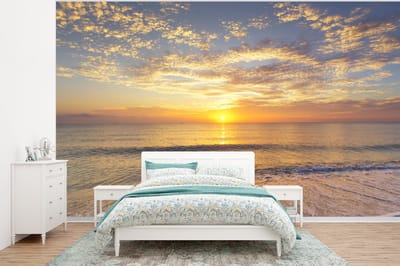 Behang - Fotobehang Strand - Zonsondergang - Zee - Breedte 350 cm x hoogte 260 cm