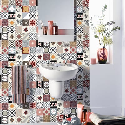 Zelfklevende tegelmuurstickers voor keuken en badkamer - 60 authentieke cementtegelstickers van AULANI - 60 stickers, 20x20 cm