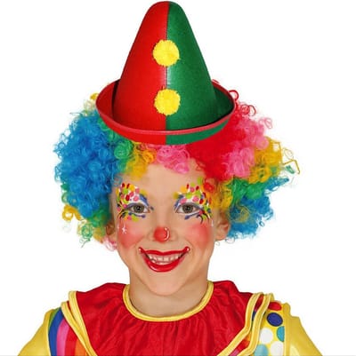 Clown verkleed set voor kinderen pruik met hoedje gekleurd - Carnaval clowns verkleedkleding en accessoires