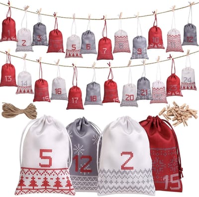 Dailygoods- Adventskalender om te vullen - 24 stoffen zakjes - Kerstkalender - Jute zakjes - Creatief knutselen - Perfect voor kinderen
