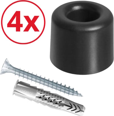 4 x Deurstopper Grond - Deurstopper - Deur Stop - Inclusief Montagemateriaal - Deurbuffer - Deurstop Rond Zwart - Stootdop - 4 Stuks