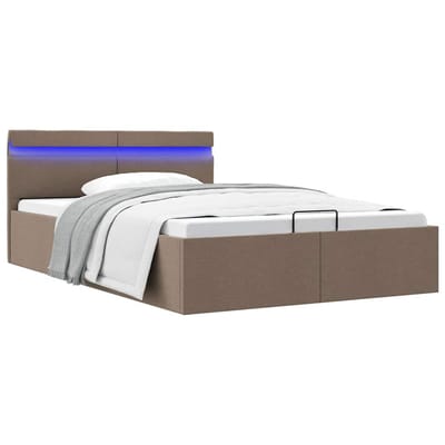 vidaXL - Bedframe - met - hydraulische - opslag - en - LED - stof - taupe - 140x200 - cm