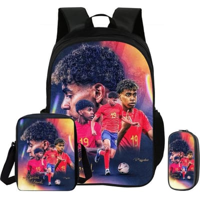 L-Lamin Yamal 3-delige Set Rugzak Schoudertas Etui Boekentas Voetbalster Rugzak kind Mochila Sport Schooltas Kindercadeau