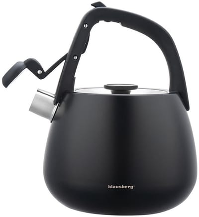 Klausberg 7774 - Fluitketel met fluit - 2.5 liter - RVS - Zwart met houten handgreep