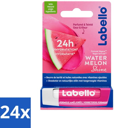 Labello - Watermelon Shine - Lippenbalsem - Hydraterend & Glanzend - 5.5 ml - Voordeelverpakking - 24 stuks