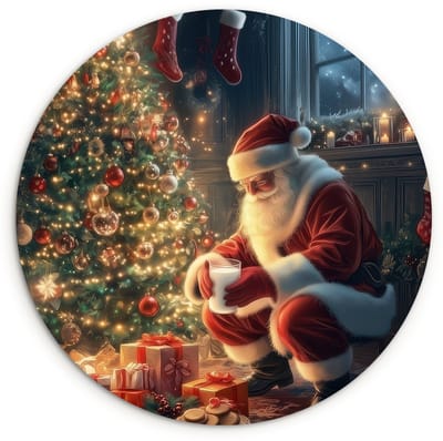 WallCircle® Wandcirkel 120x120 cm - Muurcirkel Kerstman - Haard - Donker - Muurdecoratie woonkamer - Wanddecoratie slaapkamer - Kamer decoratie accessoires - Ronde schilderijen XXL