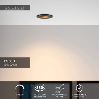 Lucide EMBED - Inbouwspot - Ø 9,1 cm - 1xGU10 - Zwart
