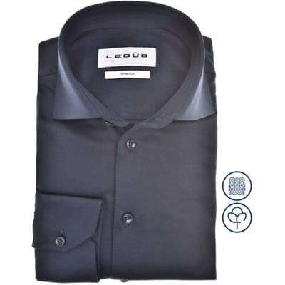 Ledub slim fit overhemd - jersey - donkerblauw - Strijkvriendelijk - Boordmaat: 37