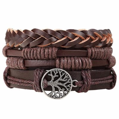 Fako Bijoux® - Leren Armband - Leder - Set Vintage - Levensboom