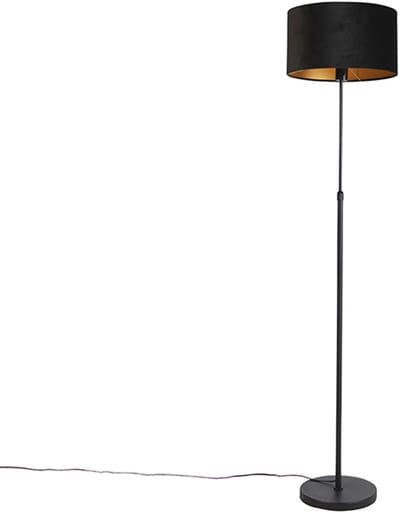 QAZQA parte fl - Klassieke Vloerlamp | Staande Lamp met kap - 1 lichts - H 1675 mm - Zwart Goud - Woonkamer | Slaapkamer