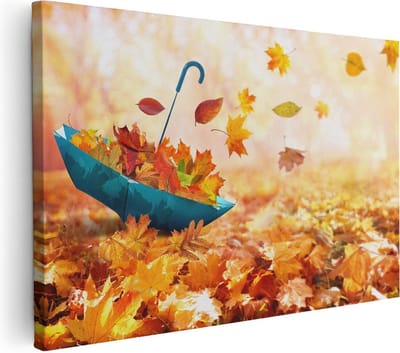 Artaza Canvas Schilderij Herfstbladeren - 30x20 cm - Klein - Wanddecoratie Herfst - Muurdecoratie Natuur - Kamer Accessoires