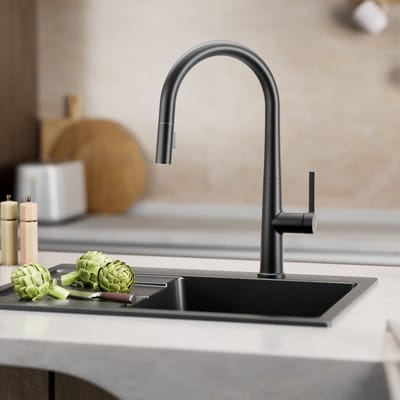 Cecipa Max Uittrekbare Keukenkraan - Zwart - 2 Straalstanden - 40 cm Uittrekbereik - Handdouche met Slang - 360° draaibare