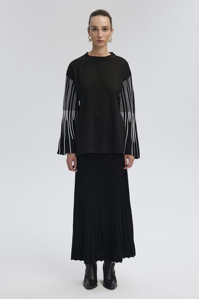 Touché Privé - Gebreide set van tuniek ve rok met streepdetail - Zwart - Dames