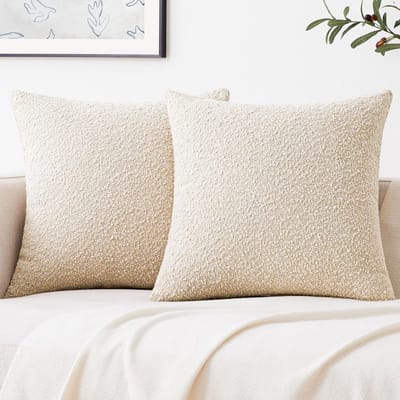 Set van 2 Boucle Sierkussenslopen Beige 50x50 cm - Zachte Getextureerde Boho Kussenshoezen voor Bank en Bed