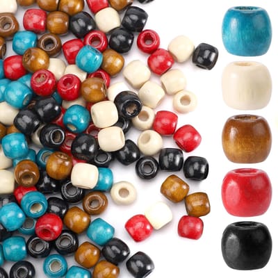Houten Kralen, 5 Kleuren Vintage Houten Losse Kralen 1,1x1,2cm Haarkralen voor Vlechten Spacer Kralen voor Haar Knutselen Sieraden Maken Slinger