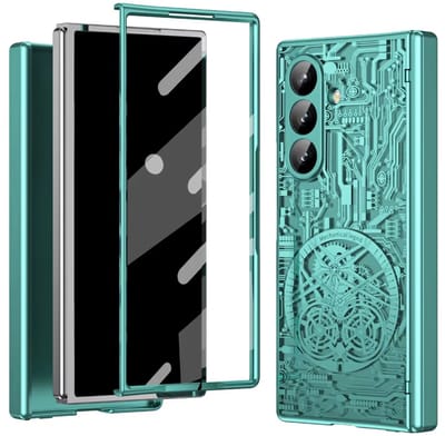 Super stevige hoes – Geschikt voor Samsung Galaxy Z Fold 4 – Luxe schokbestendige telefoonhoes met scharnierbescherming, geïntegreerde screenprotector & sci-fi mechanisch design
