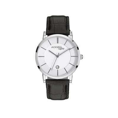 Adora Saphir Herenhorloge AS4776 – Minimalistisch Design – Edelstaal – Saffierglas – Zwart Lederen Band – Datumvenster