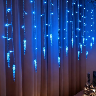 MUPOO LED IJspegels Slinger Blauw - IP44 Waterdichte Laag Voltage Buitenverlichting met Timer en Geheugenfunctie - 8 Lichtstanden - Connectable Kerst Gordijn voor Raam, Tuin en Winterdecoratie