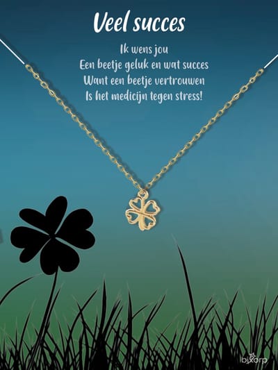Bixorp Luck Klavertje Vier Cadeau Ketting - 18k Verguld Goud Stainless Steel - Cadeau voor succes / geluk / afscheid
