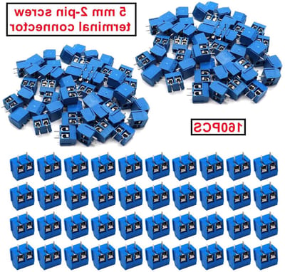 160 Stuks Blauwe 2-Pin PCB Montage Schroef, 5mm Terminal Blok, Schroefklem Connector met Gele Schroevendraaier voor Arduino Projecten en Elektronica