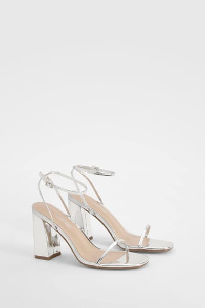 boohoo Dames Metallic Patent Block Heel Twee-Delige Sandalen | Zilver | Maat: 40