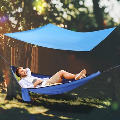Kampeer Hangmat - Reishangmat Muggennet - Outdoor Avontuur - Inclusief Tentzeil - 29 x 14 m - Blauw