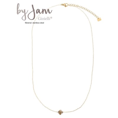 By Jam - ketting clover green - stainless steel - edelsteen - 14 karaat goud - kadotip