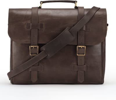 DE LAMASSU® Bastien Leren Aktetas 17 inch – Unisex Business Laptoptas van Volnerf Rundleer – Vintage Werktas met Dubbele Gesp