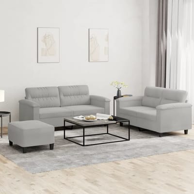 vidaXL - 3-delige - Loungeset - met - kussens - microvezelstof - lichtgrijs