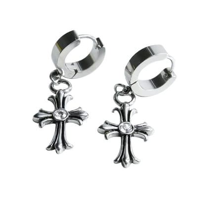 WeLoveSilver - oorringen - kruisje met kristal - hypoallergeen - 33mm