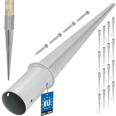 KOTARBAU® Set van 16 Paalhouder, Paalvoet, Verzinkt Staal, ⌀ 80 mm, Zilver, Paalhouder met Punt, Puntpaalhouder, voor Schutting Rondhout