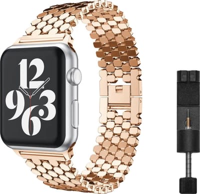 MY PROTECT - Luxe Metalen Honing Bandje - Geschikt Voor Apple Watch Bandje - Series 1/2/3/4/5/6/7/8/9/10/SE/Ultra - 44mm - 45mm - 46mm - 49mm - Rosé