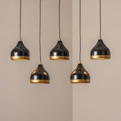 Opviq Hanglamp Yildo, zwart/goud, 5-lamps. Lengte 111 cm