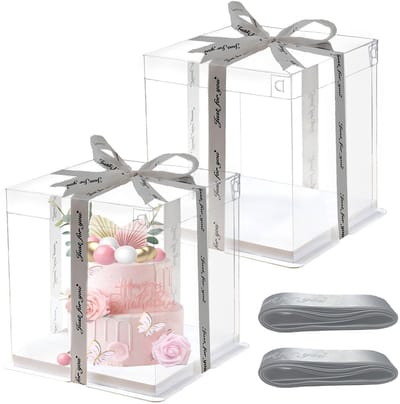 Dailygoods- Taartdoos 2 Stuks - Transparante Geschenkdoos - Taarttransportdoos - 30 x 30 x 25 cm - Robuust en Duurzaam - Geschikt voor Verjaardag en Feesten