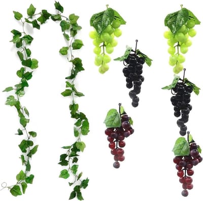 7 stuks kunststof wijnstokken, levensechte druivendecoratie, kunstmatig fruit en groenten decoratie, voor wijndecoratie, kunstmatige fruitstandaards, tuinkantoor decoratie foto-rekwisieten