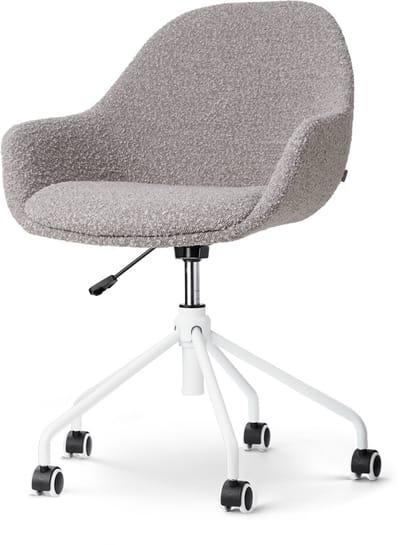Nolon Nout-Mae Bureaustoel Bouclé Taupe - Stof - Verstelbaar - Wieltjes - Wit Onderstel - Design - Comfortabel