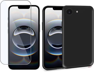 ChiGuard Suède Hoesje & Screenprotector geschikt voor iPhone 16e – Gehard Glas Cover - Case Zwart